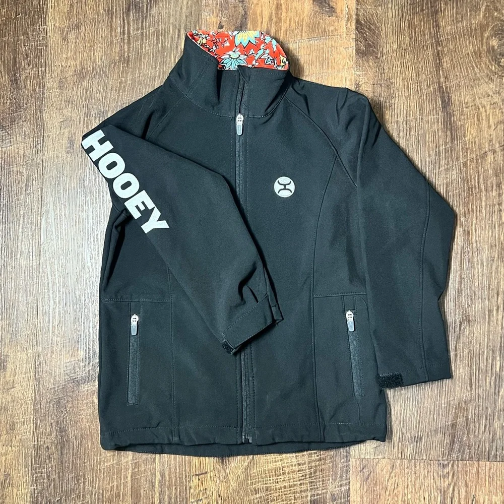 Hooey Size M Girls Soft Shell Jacket Black Red Floral Lined